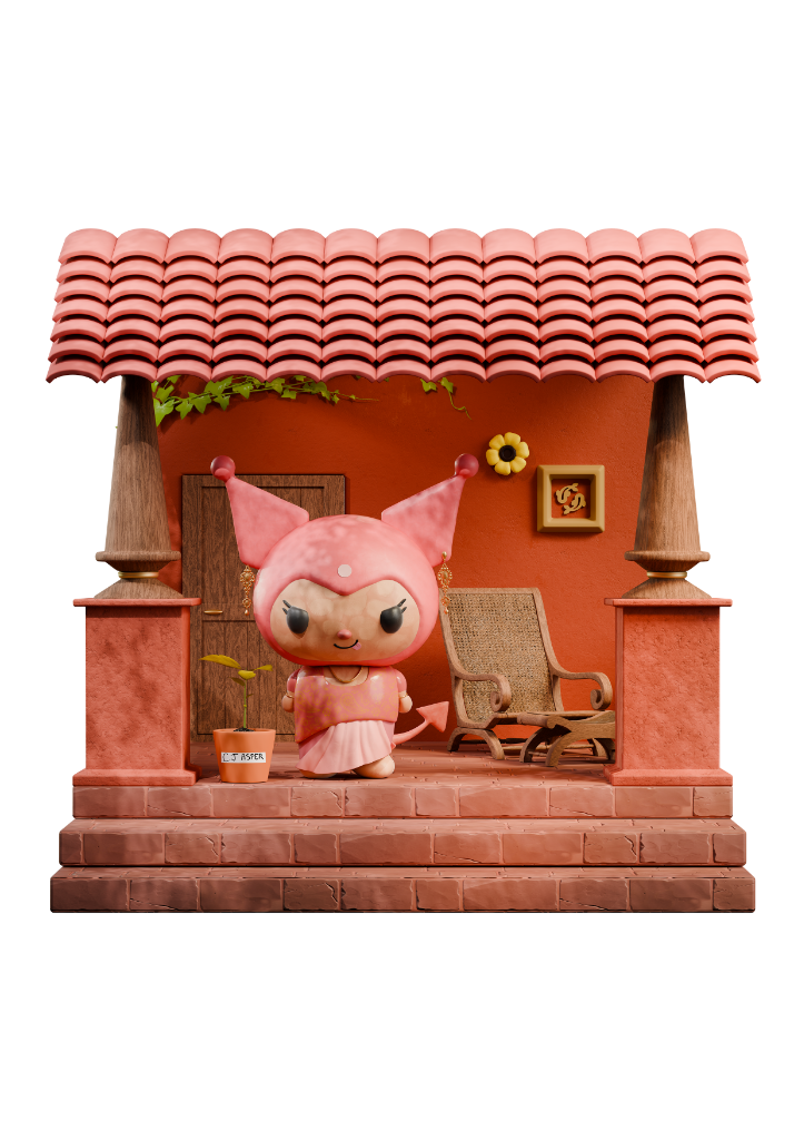 Porch Diorama Pink Character 3D Model