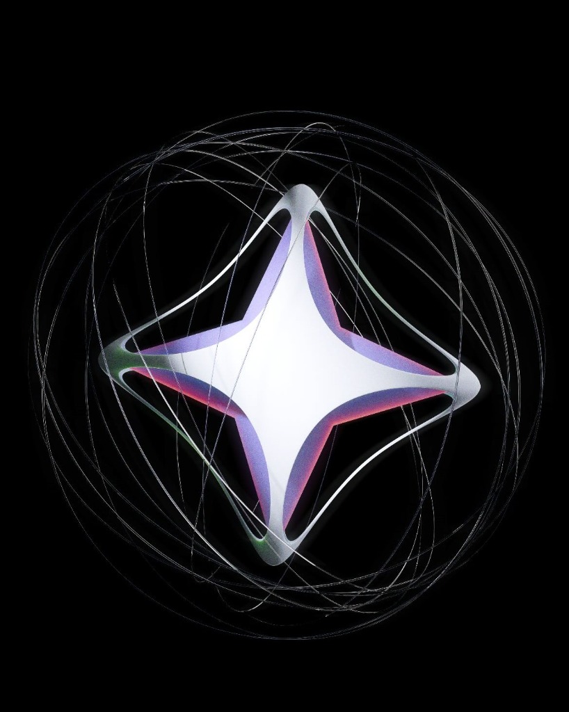 Orbiting wires around four-pointed star 3D model