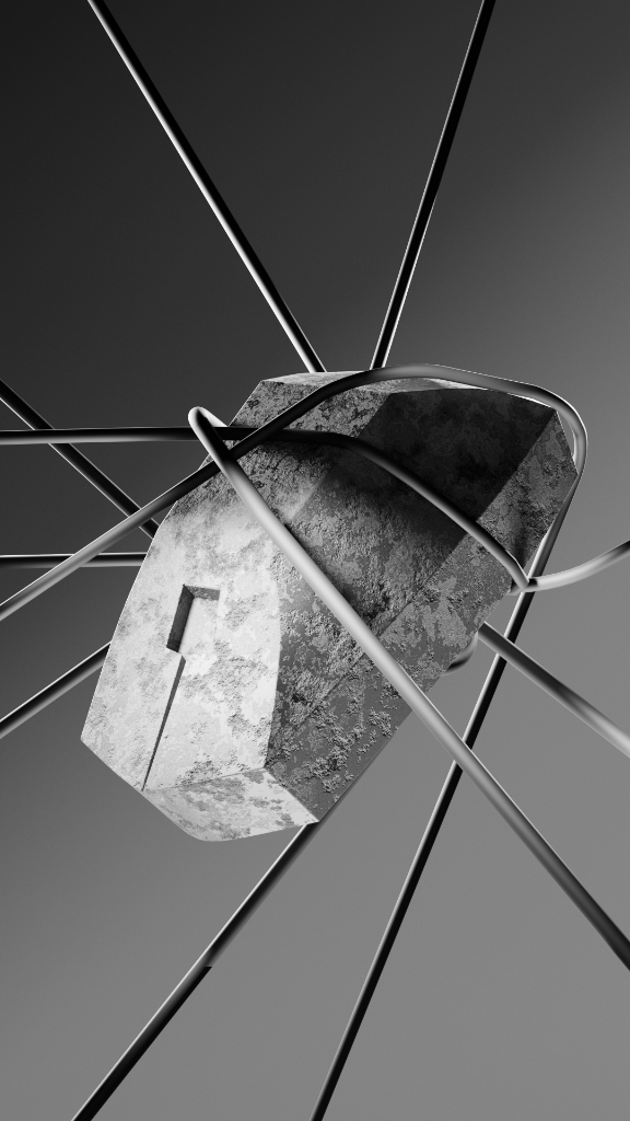 Monolithic Stone wrapped in cables 3D Model